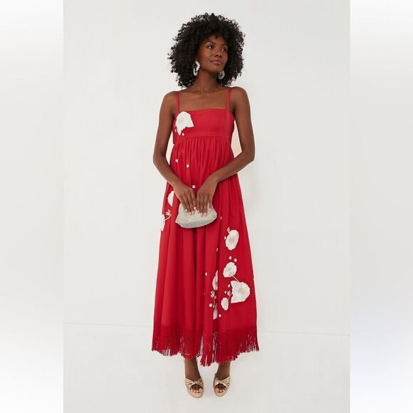 EDDY Venetian Red with Embroidery Gavin Midi Dress NWT - Picture 1 of 12